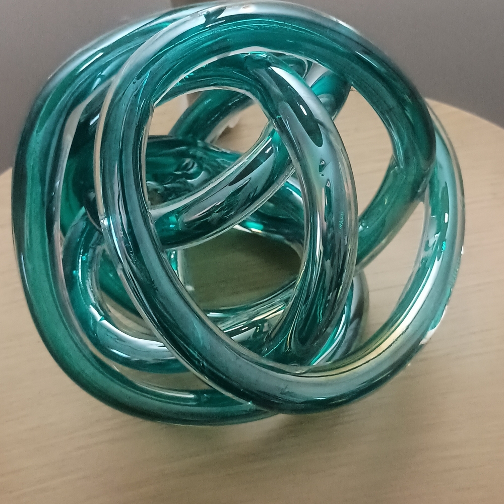 Elegant Teal Glass Knot Sculpture